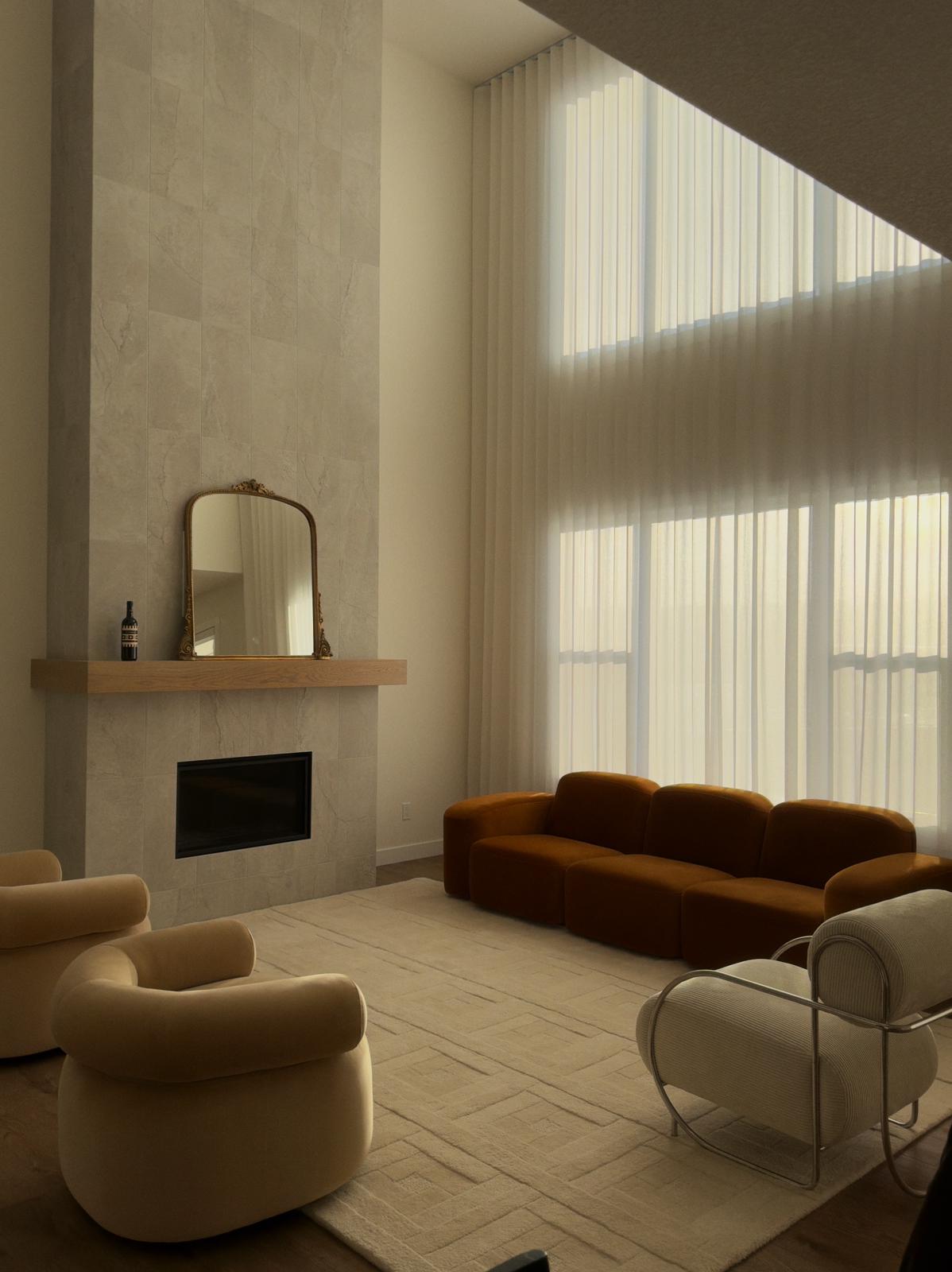 Sheer ripplefold drapery installed in a Calgary living room